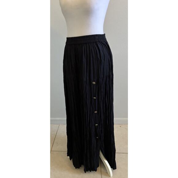 VTG Western Prairie Crinkle Maxi Skirt L Black Whimsygoth Boho Hippie Peasant 80 - Picture 10 of 16